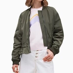 Kate Spade New York Full Zip Olive Green Bomber Jacket With Peplum Hem Size SM